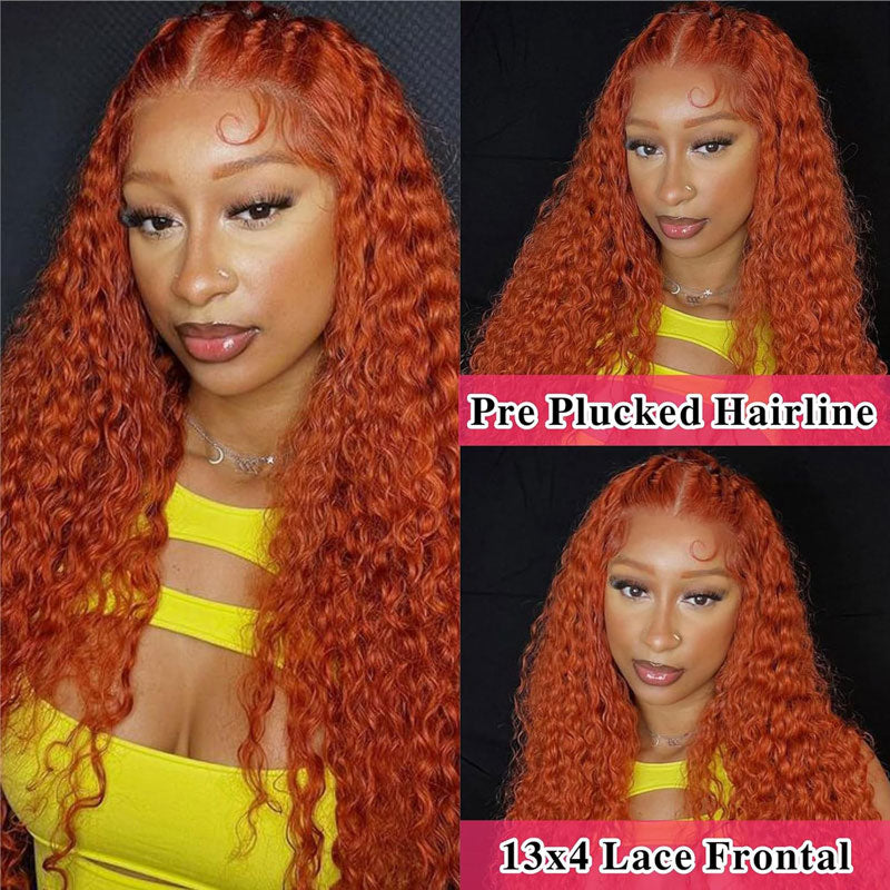 Firieya Ginger Orange Deep Wave Lace Front Wigs Human Hair Colored 13x4 HD Transparent Lace Frontal Wig