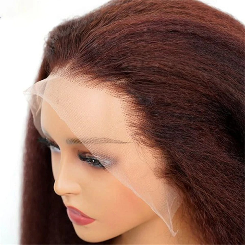 [Flash Sale] Red Brown Wigs Kinky Straight Reddish Brown 13x4 Lace Front Wig