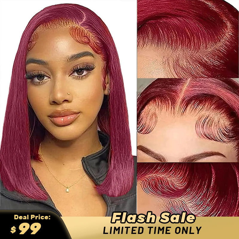 [Flash sale] Burgundy Red 99J Color Bob Wig Straight Human Hair Wigs