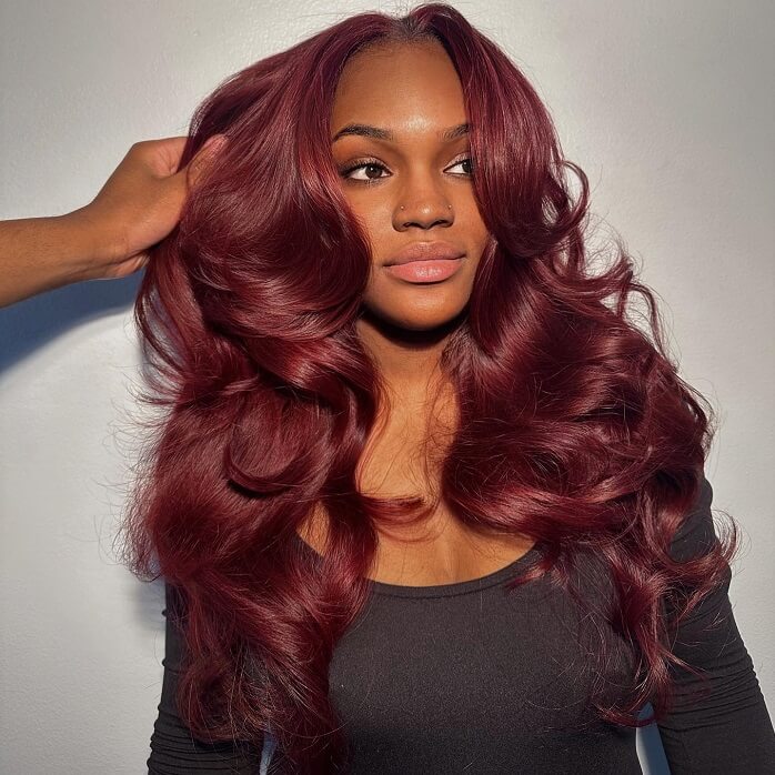 Firieya 99J Burgundy 13x4 Curtain Bangs Body Wave Glueless HD Lace Human Hair Wigs
