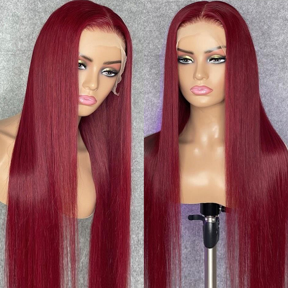 Firieya 13x6 HD Lace Full Frontal 99J Straight Human Hair Wig Burgundy Lace Frontal Wig