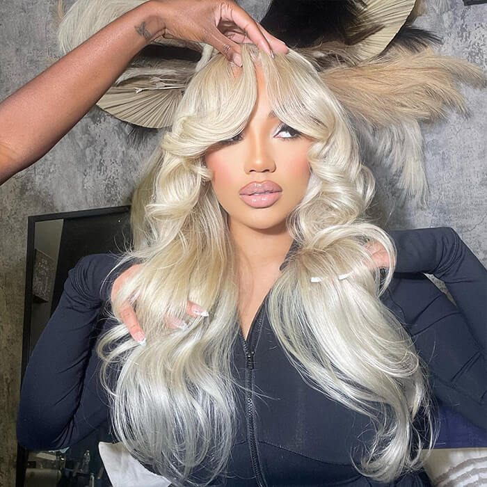 Firieya 613 Blonde 13x4 Curtain Bangs Body Wave Wig Pre Plucked Glueless HD Lace Human Hair Wigs
