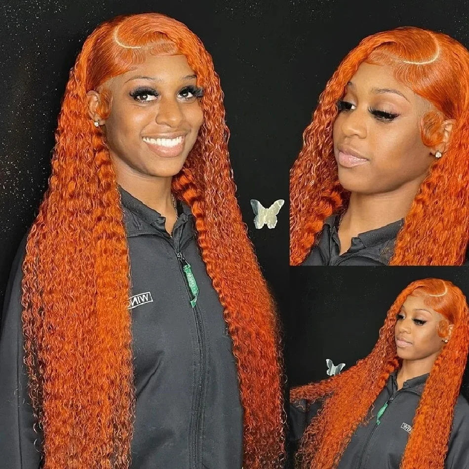 Firieya Ginger Orange Deep Wave Lace Front Wigs Human Hair Colored 13x4 HD Transparent Lace Frontal Wig