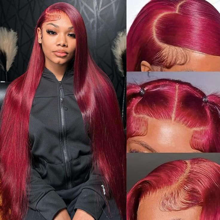 Firieya 99j Burgundy Lace Front Wigs Human Hair Pre Plucked  Straight 7x5 HD Lace Front Human Hair Wigs for Women with Baby hair