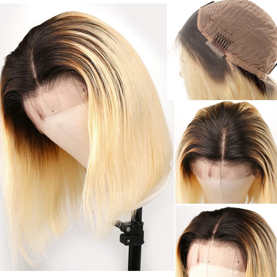 Firieya Ombre Blonde 13x4 Transparent HD Lace Frontal Straight Bob Wigs Brazilian Virgin Human Hair Wig