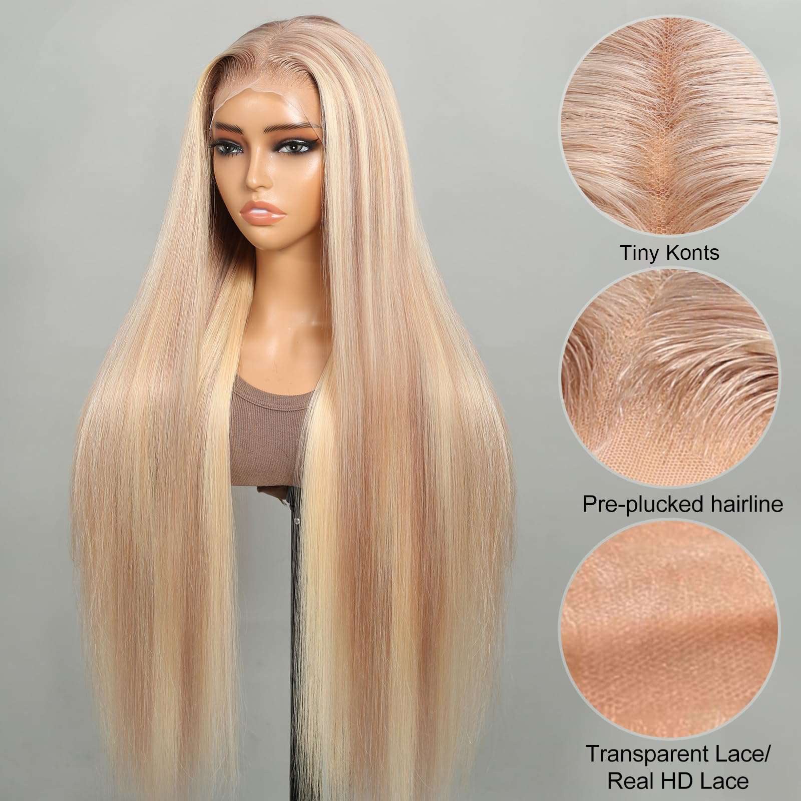 Firieya P18/613 Ash Blonde Highlight Straight/Body Wave Wig 13x4 HD Lace Frontal Pre-plucked Human Hair Wig
