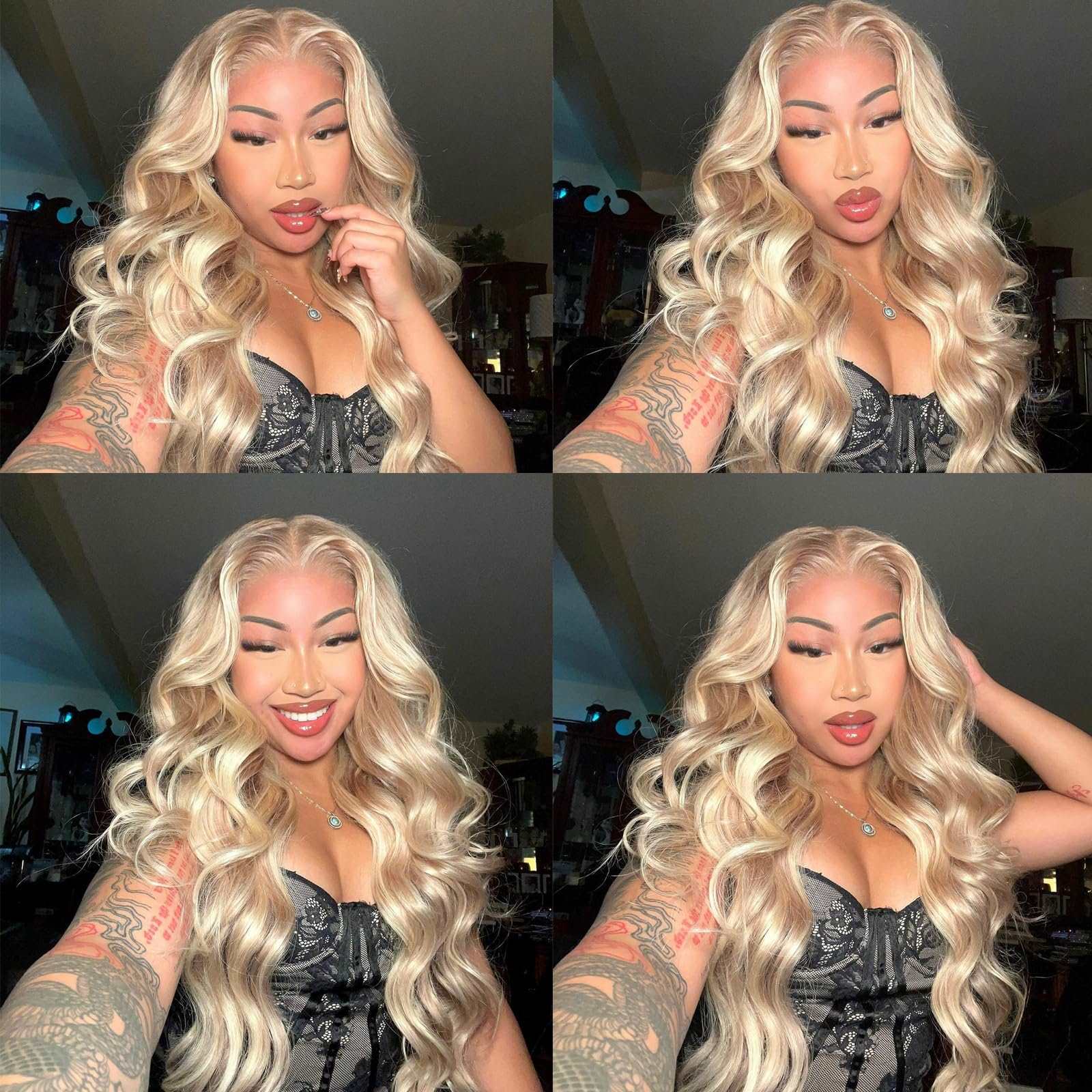 Firieya P18/613 Ash Blonde Highlight Straight/Body Wave Wig 13x4 HD Lace Frontal Pre-plucked Human Hair Wig