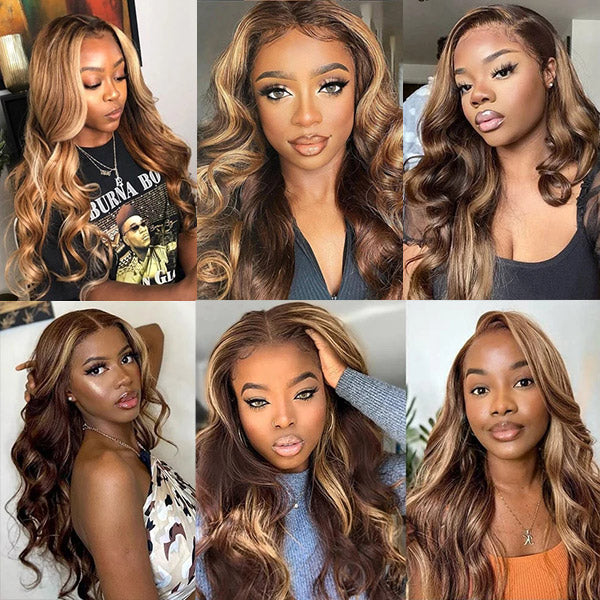 [Flash Sale] #P4/27 Highlight Wig Body Wave 13x4 Lace Front Human Hair Wig