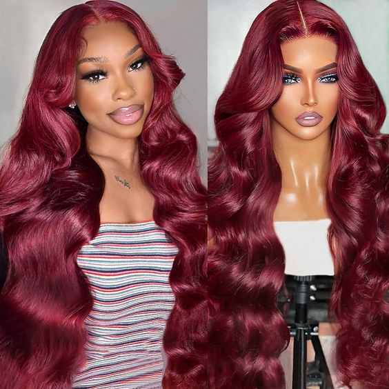Firieya Pre-cut Lace Wig Body Wave Hair 99J Burgundy Color Wear Go Glueless Wig 9x6 HD Lace Wig Preplucked with Natural Hairline