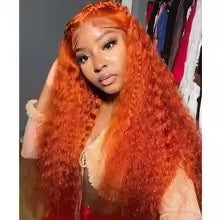 Firieya Water Wave Ginger Orange 13x4 HD Lace Frontal Wigs Curly Human Hair Wig