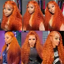 Firieya Water Wave Ginger Orange 13x4 HD Lace Frontal Wigs Curly Human Hair Wig