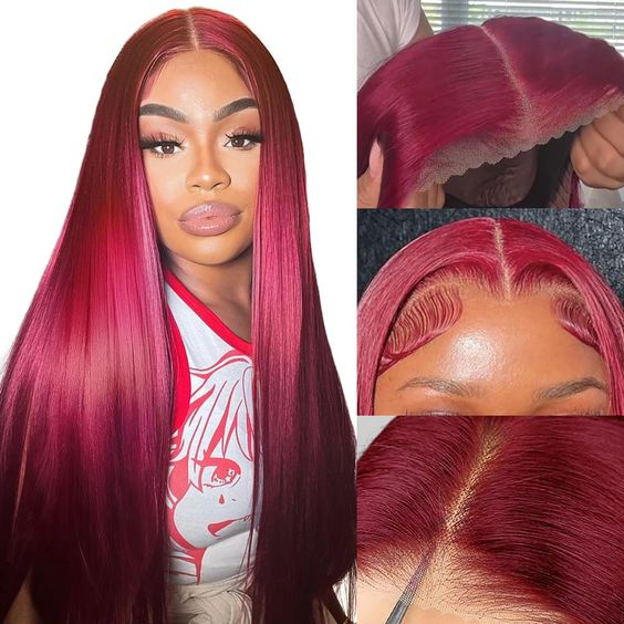 Firieya 99j Burgundy Lace Front Wigs Human Hair Pre Plucked  Straight 7x5 HD Lace Front Human Hair Wigs for Women with Baby hair