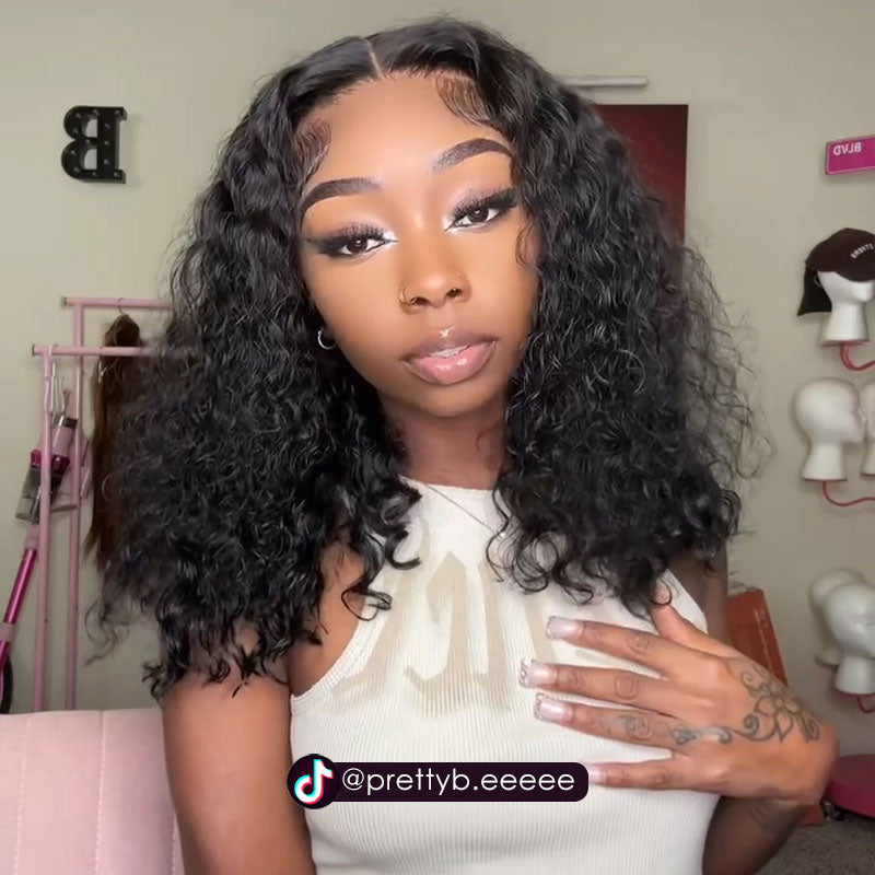 Firieya Water Wave Short Bob Wigs 13x4 Lace Glueless Wigs Pre Plucked Hairline Human Hair Wig