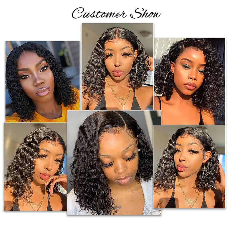 Firieya Short Bob Invisible 5x5 Lace Closure Wig Water Wave Human Hair Wig