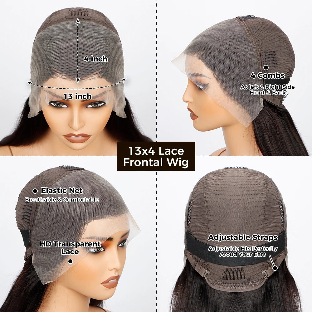 Firieya Loose Deep Wave 13x6 Full Lace Frontal with Natural Hairline & Side Part Clear Transparent Lace Natural Black Human Hair Wig