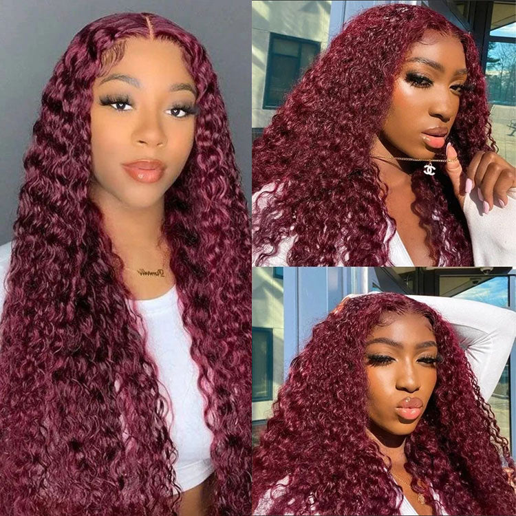 Firieya 99j Burgundy Lace Front Wigs Human Hair Pre Plucked Water Wave 9x6 HD Lace Front Human Hair Wigs for Women with Baby hair