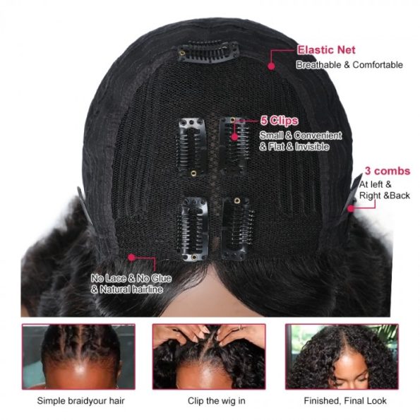 Firieya Water Wave V Part Wig No Leave Out Thin Part Glueless Wigs Human Hair Wig
